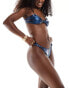 Фото #1 товара Aria Cove metallic high leg knot detail bikini bottoms co-ord in dark blue