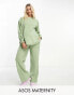 Фото #1 товара ASOS DESIGN Maternity lounge borg sweat & wide leg trouser set in sage