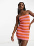ASOS DESIGN knitted bandeau mini dress in stripe in orange and pink