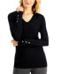 ფოტო #1 პროდუქტის Petite Rivet-Detail V-Neck Sweater, Created for Macy's