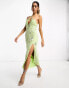 Фото #8 товара ASOS DESIGN embellished halter midi dress with white beading detail in lime green