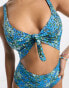 Фото #3 товара Monki tie front swimsuit in blue floral print