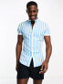 Фото #7 товара ASOS DESIGN stretch skinny oxford stripe shirt in blue