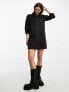 ONLY puff sleeve denim mini dress in black