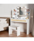 Фото #1 товара Vanity Desk with LED Mirror, Drawer, Shelves, Stool, Adjustable Lighting