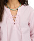 Cotton Lace-Up Long-Sleeve Boyfriend Shirt