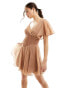 Фото #4 товара ASOS DESIGN flutter sleeve mini skater dress with satin corset in mocha