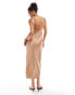 Miss Selfridge lace front satin maxi slip dress in bronze Бронзовый, 46 - фото #3