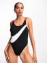 Фото #3 товара Nike Swimming Icon Swoosh Block scoop neck swimsuit in black and red