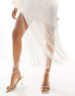 Pretty Lavish Hen one shoulder fringed midaxi dress in ivory