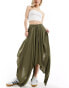 Фото #1 товара Miss Selfridge cheesecloth hanky hem maxi skirt in khaki