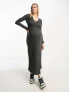 ASOS DESIGN Maternity waffle twist front midi dress with long sleeve in dark grey