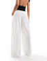 Фото #2 товара Bershka deep waistband wide leg trousers in light grey