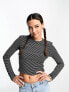 Noisy May ribbed long sleeve cropped top in black & white stripe BLACK SUGAR SWIZZLE, XL - фото #1