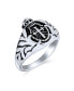 Religious Crown Viking Knight Shield Maltase Fleur De Lis Cross Signet Ring Oxidized Silver Tone Stainless