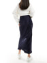 Stradivarius satin bias midi skirt in navy