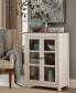 Savannah Pie Safe Cabinet, Ivory with Natural Wood Top