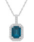 ფოტო #1 პროდუქტის London Blue Topaz (2 Ct. T.W.) and Diamond (1/4 Ct. T.W.) Halo Pendant Necklace in 14K White Gold