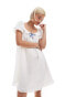 Neon Rose bow detail puff sleeve mini smock dress in white Белый, M - EU 40 - фото #1