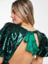 Miss Selfridge occassion sequin volume sleeve mini dress in green Green Sequin, 36 - фото #3