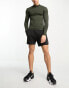 HIIT highneck long sleeve fitted active top in khaki