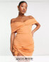 Фото #2 товара ASOS DESIGN Petite off shoulder seamed twist hem mini dress in apricot