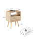 Rattan End Table With Power Outlet & USB Ports, Modern Nightstand With Drawer And Solid Wood