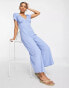 Фото #1 товара ASOS DESIGN bubble crepe cap sleeve tea button front jumpsuit in light blue