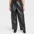 Фото #1 товара Women's High-Rise Straight Faux Leather Cargo Pants - A New Day Black 17
