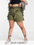 ASOS DESIGN Curve utility belted shorts in khaki