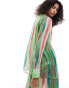 Фото #4 товара Mango stripe co-ord beach shirt in green and pink