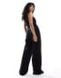 ASOS DESIGN linen look wide leg trouser in black co ord