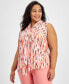 Фото #1 товара Plus Size Printed Sleeveless Bow Neck Blouse, Created for Macy's
