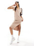 River Island academy midi dress with side split in beige