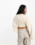 ASOS DESIGN long sleeve crinkle top with lace up lattice detail in oatmeal