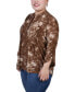 ფოტო #3 პროდუქტის Plus Size 3/4 Sleeve Overlapped Bell Sleeve Y-Neck Top