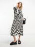 New Look midi shirt dress with belt in black pattern