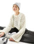 Bershka open knit bell sleeve jumper in ecru XS/S - фото #2