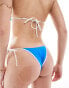 Free Society contrast tie side bikini bottom in blue and white