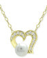 Фото #1 товара Giani Bernini freshwater Pearl (5mm) & Cubic Zirconia Open Heart Pendant Necklace, 16" + 2" extender, Created for Macy's