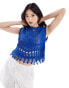 Stradivarius crochet top with tassel hem in blue