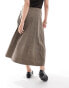 Bershka buckle detail pleated midi skirt in brown check