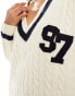 Фото #4 товара ASOS DESIGN oversized varsity v neck jumper in cream