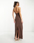 Фото #4 товара NA-KD x Annijor maxi dress with cut out detail in brown