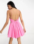 ASOS DESIGN Cotton pleat detail corset prom mini dress with cut out detail in pink