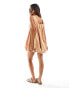 ASOS DESIGN draped asymmetric twill mini dress with bubble hem in tan Розовый, 38 - фото #3