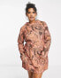 Фото #8 товара ASOS DESIGN Curve cotton puff sleeve mini dress with removable sleeves in tan swirl print