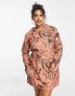 ASOS DESIGN Curve cotton puff sleeve mini dress with removable sleeves in tan swirl print