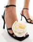 Glamorous corsage barely there heeled sandals in black and cream satin