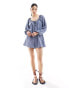 ASOS DESIGN long sleeve romper playsuit with bead detailing in blue